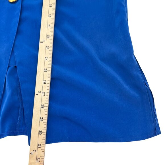 Vintage Caron Chicago Women's Royal Blue Long Blazer Gold Button Size 12 Silk - Picture 5 of 7